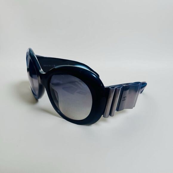 Chanel 5282QA C714s5 Sunglasses Polished Black Oversized Leather Bow w/case - Picture 6 of 11